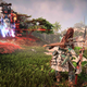 Aloy gears up to throw a spear at a thunderjaw in Horizon Forbidden West on PS5.